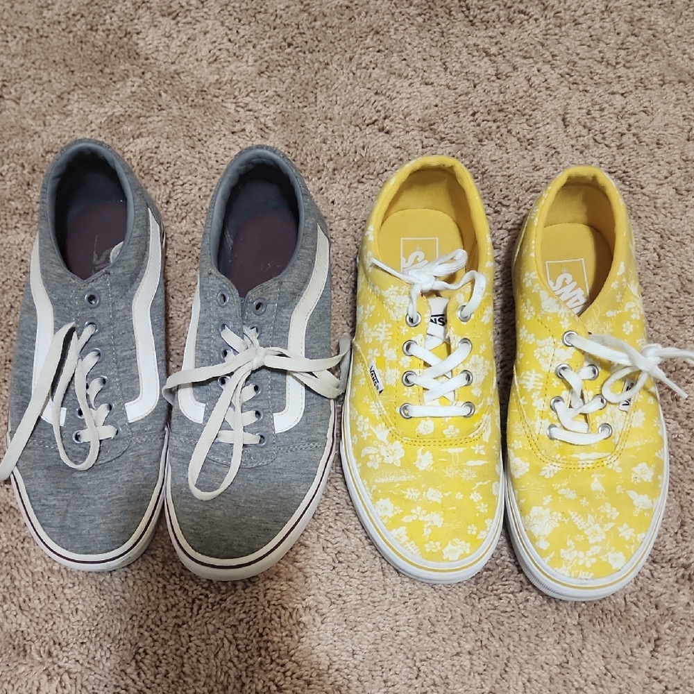 Vans Gray and Yellow Floral Sneakers Duo  W8.5